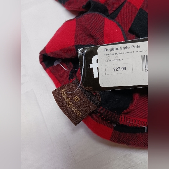 FabDog Buffalo Plaid Flannel Dog PJs/Black, red,Size S-10"_NWT - Picture 4 of 4